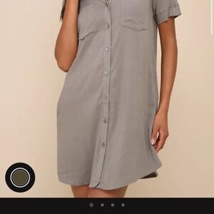 Oxford Comma Olive Green Shirt Dress